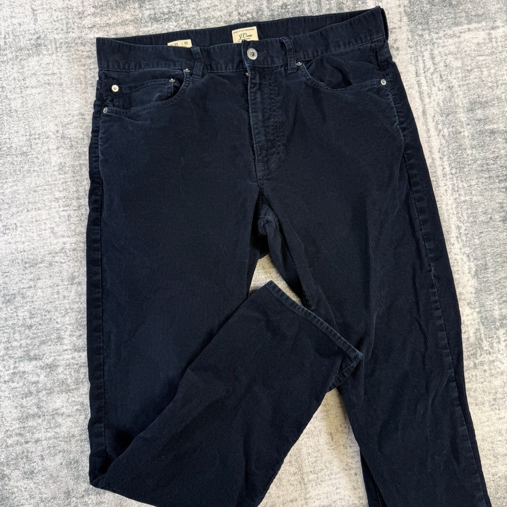 J Crew Corduroy Pants Mens 33x32 Navy 770 Straight 5 Pocket Stretch Pinwale Cord